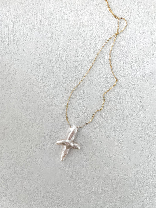 Grace Cross-Shaped Pearl Pendant Necklace - Private Glows